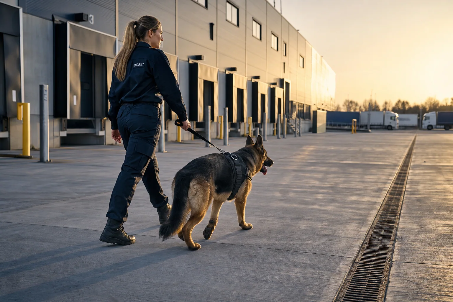 Illustration of a handler and security dog